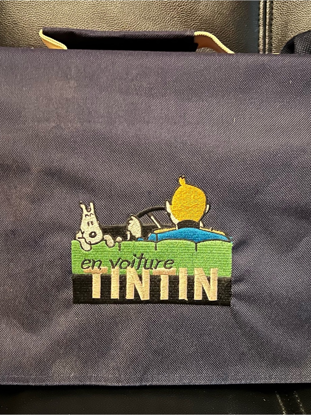 Tintin Embroidered Messenger Bag - Navy with Green & Yellow Accent